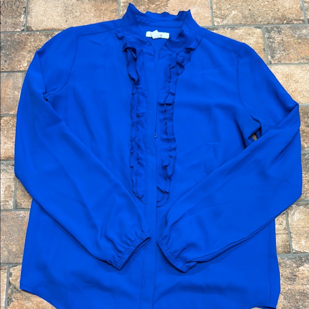 Bar III Vibrant Blue Ruffle Blouse